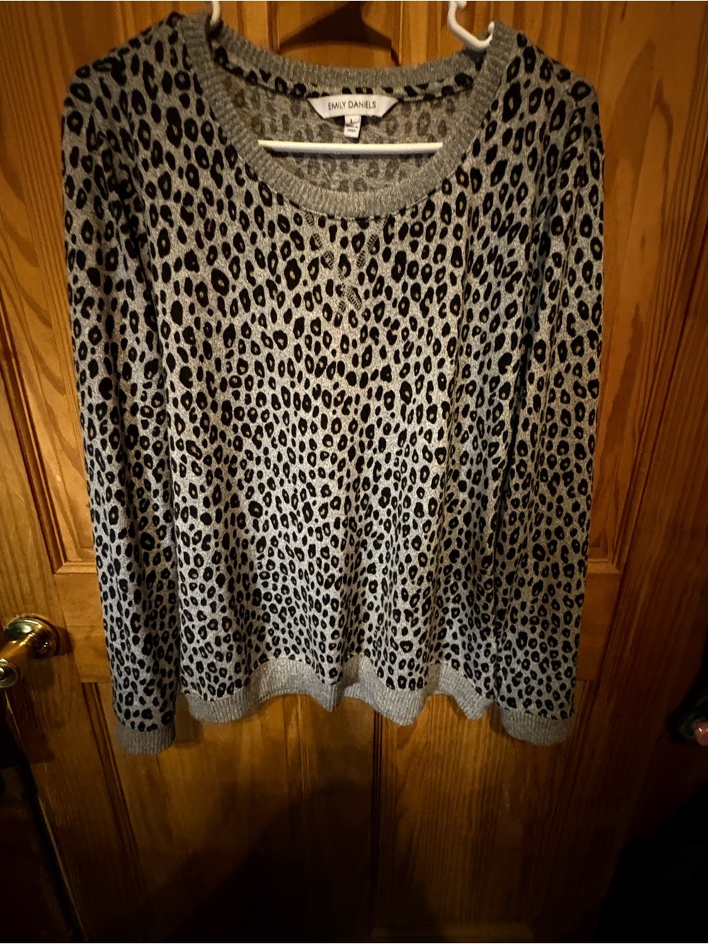 Emily Daniels Gray Leopard Crewneck Sweater
